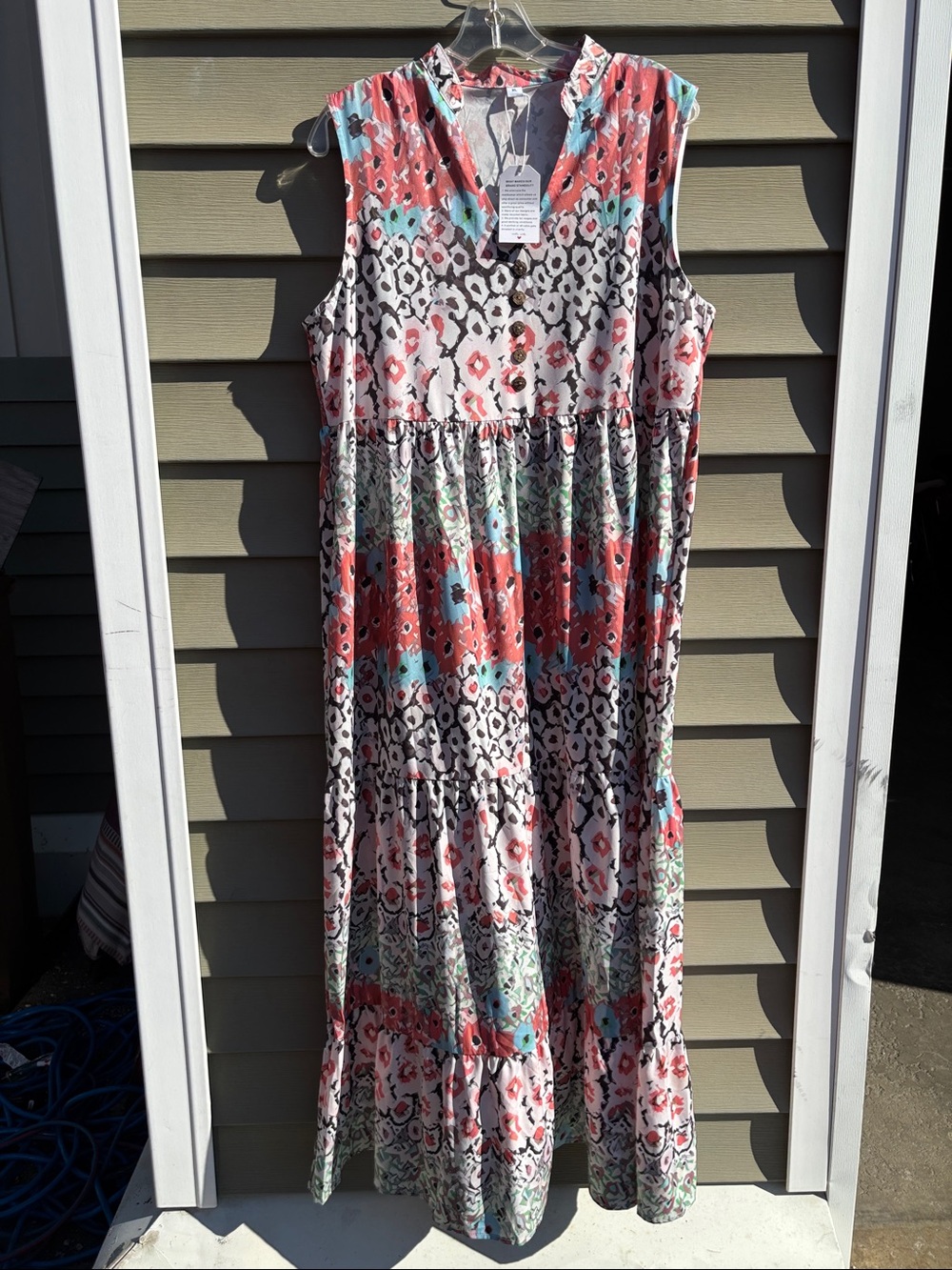Sleeveless Coral & Aqua Patterned Maxi Dress